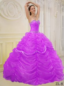 Gorgeous Purple Sweetheart Quinceanera Dresses in Organza with Beading