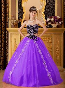 Dramatic Purple Sweetheart Tulle Beading Dresses for Quinceaneras