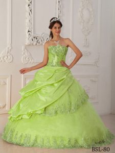 Yellow Green Sweetheart Quinceanera Gowns in Taffeta and Tulle