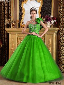 Dreamy Green One Shoulder Beading Quinceanera Gowns in Tulle