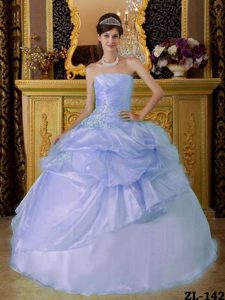 Noble Light Blue Strapless Ruche Quince Dresses in Organza with Beading