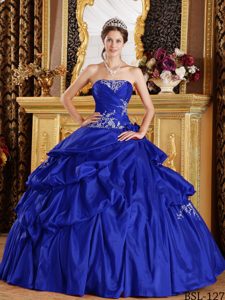 Military Strapless Long Taffeta Quinceanera Dresses in Royal Blue