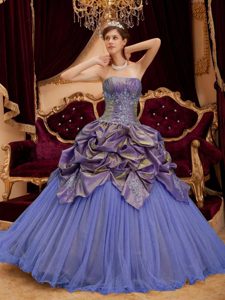 Purple Ball Gown Strapless Beaded Quinceanera Dresses in Taffeta and Tulle