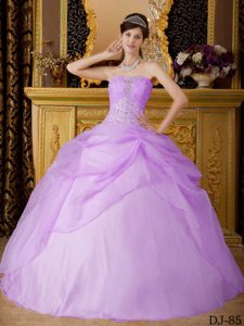 Lavender Ball Gown Quinceanera Dresses in Organza with Beading
