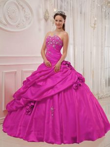 Hot Pink Ball Gown Sweetheart Taffeta Quinceanera Dresses with Appliques
