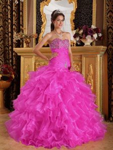 Exclusive Sweetheart Organza Dresses for Quince with Beading and Ruffles