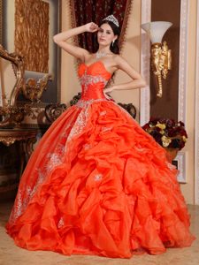 Brand New Red Sweetheart Organza Beaded Quinceanera Dress with Ruffles