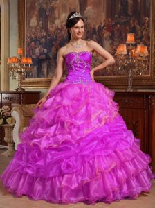 Hot Pink Ball Gown Taffeta and Organza Quinceanera Dresses with Ruffles