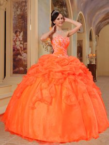 Orange Red Sweetheart Appliqued Quinceanera Dress in Taffeta and Organza