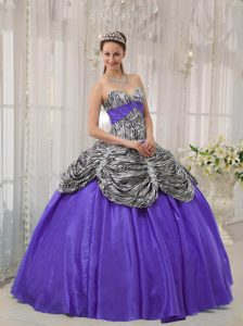 Purple Ball Gown Sweetheart Taffeta and Zebra Quinceanera Dress on Sale