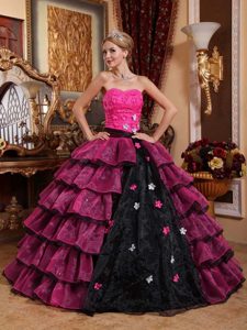 New Multi-color Strapless Organza Appliqued Dress for Quince with Ruffles