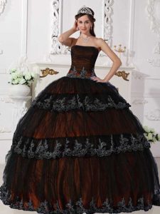 Stylish Orange Strapless Taffeta and Tulle Quinceanera Dress with Appliques