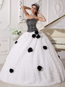 White and Black Strapless Sequined Quinceanera Dresses with Special Fabric