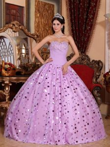 Lavender Ball Gown Sweetheart Quinceanera Dresses in Tulle with Sequins