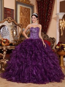 Stylish Purple Ball Gown Sweetheart Organza Quinceanera Dress with Ruffles