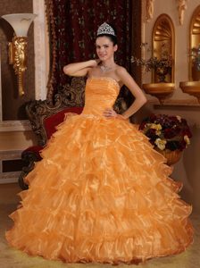 Orange Ball Gown Quinceanera Dress in Organza with Ruffle Layers