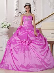 New Hot Pink Sweetheart Taffeta Quinceanera Dress with Hand Made Flowers