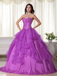 Purple Ball Gown Sweetheart Embroidery Dress for Quince Made in Organza