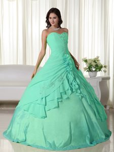 Apple Green Ball Gown Sweetheart Chiffon Quinceanera Dress with Beading