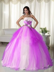 Strapless Hot Pink Quinceanera Dress in Tulle with Beading Popular Nowadays
