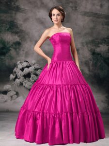 Hot Pink Ball Gown Strapless Ruched Quinceanera Dress in Taffeta for Cheap