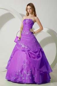 Stylish Purple Ball Gown Strapless Embroidery Quinceanera Dresses in Chiffon