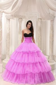 New Rose Pink Sweetheart Ball Gown Dress for Quince in Taffeta and Organza
