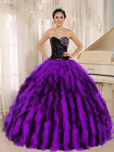 Multi-color Beaded and Ruffled Quinceanera Dresses in Taffeta and Organza