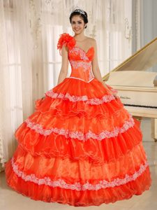 Stylish One Shoulder Appliqued and Ruffled Quinceanera Dresses in Organza