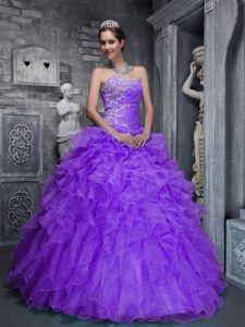 New Sweetheart Taffeta and Organza Purple Quinceanera Dress with Ruffles