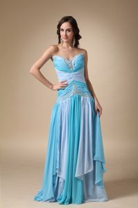 Chic Sweetheart Two-Toned Blue Ruched Prom Dress with Appliques