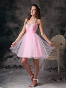 Pink Beaded Mini-length Special Summer Prom Graduation Dress with Straps