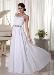 Attractive White Prom Evening Dress with Beading in Long under 150