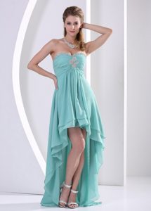 Charming Sweetheart High-low Turquoise Prom Dress for Ladies with Ruches