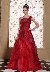 Gorgeous Wine Red One Shoulder Dress for Prom Queen with Flowers