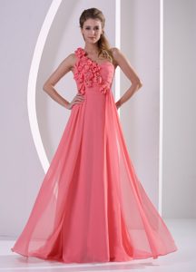 One Shoulder Watermelon Lace-up Modern Prom Formal Dress with Flowers