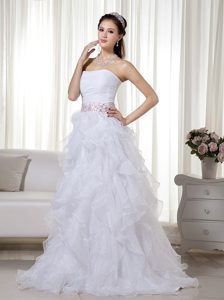 White Strapless Organza Impressive Prom Celebrity Dress with Beading
