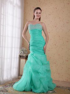 2013 New Turquoise Ruched and Beaded Dress for Prom Queen