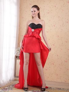Exquisite Red and Black High-low Taffeta Prom Nightclub Dress with Beading