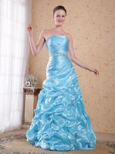 Aqua Blue Beaded and Ruched Organza Fabulous Prom Cocktail Dress for Fall