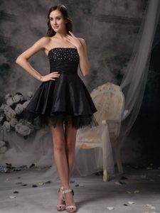 Romantic Zipper-up Strapless Little Black Prom Holiday Dresses with Beading