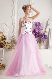 Exquisite Lace-up Organza Appliqued Baby Pink Prom DressPrincess