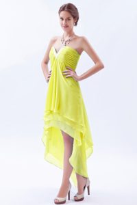 Fabulous Yellow V-neck High-low Chiffon Prom Court Dress for Summer