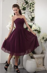 2013 New Purple Sweetheart Tea-length Prom Bridesmaid Dresses with Pleats