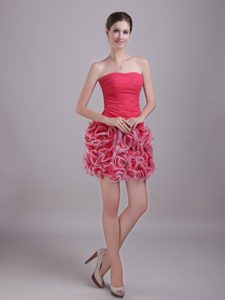 Mini-length Chiffon and Organza Ruched Best Prom Celebrity Dresses in Red