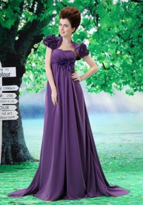 Memorable Strapless Zipper-up Purple Prom Gown Dresses with Court Train