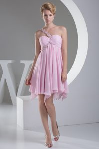 Magnificent One Shoulder Ruffled Chiffon Prom Cocktail Dress with Appliques