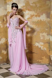Rose Pink Empire Sweetheart Chiffon Prom Dress with and Beading