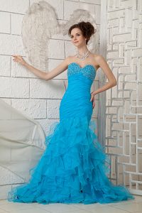 Blue Sweetheart Organza Beaded 2013 Prom Dress for Custom Made