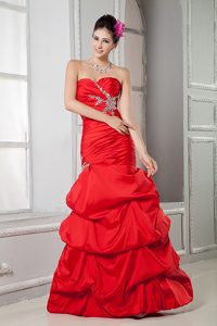 Sweet Red Mermaid Sweetheart Beaded Taffeta Prom Dress with Pick-ups on Sale
